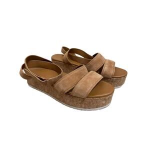 Vince Women's Brown Leather Jet Platform Sandal Ankle Strap Cork Midsole Sz 10